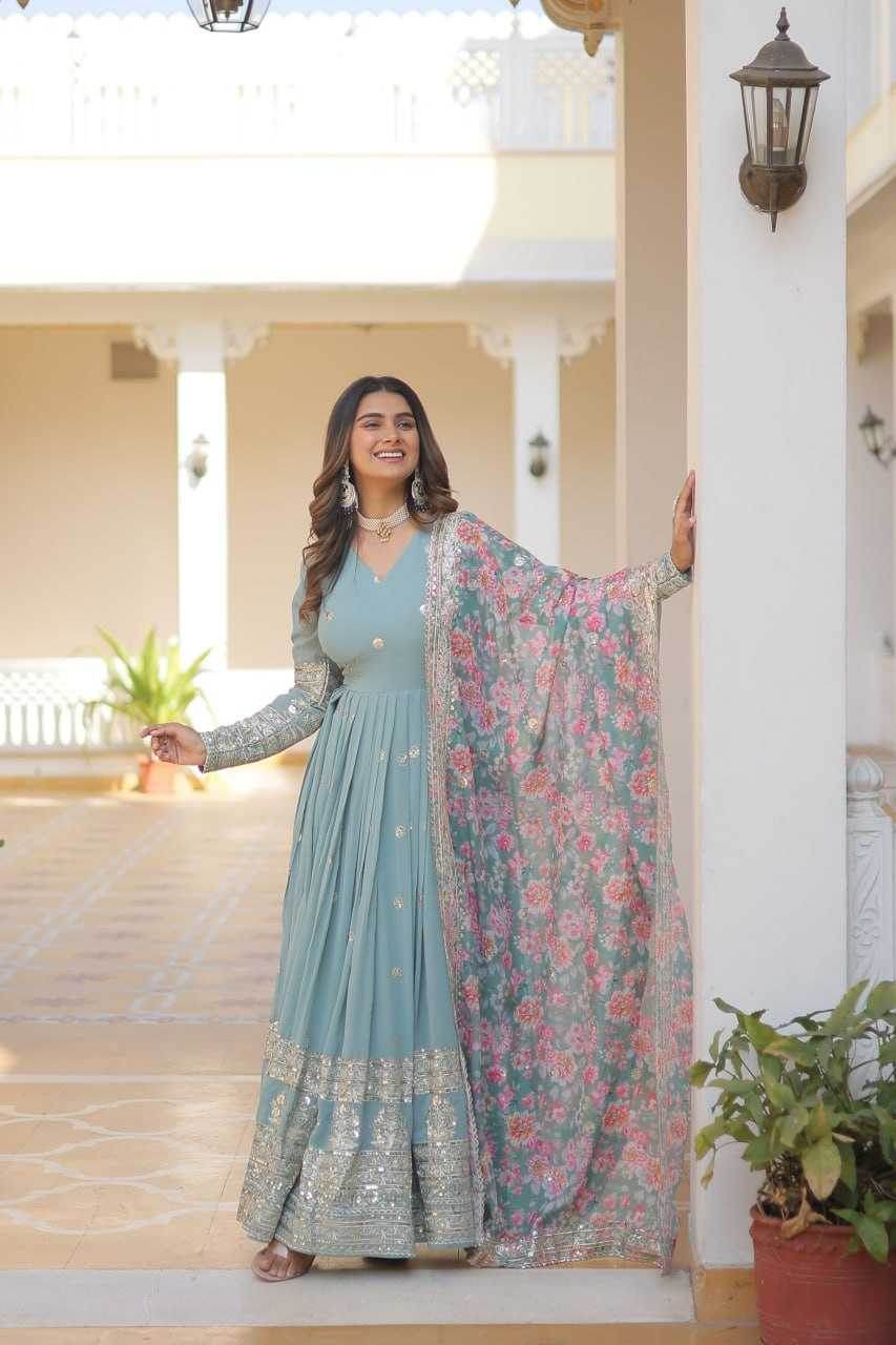 FAUX GEORGETTE EMBROIDERY ANARKALI LONG GOWN - MYLUXURY LANE ENTERPRISE